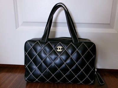 Vintage Chanel Surpique Quilted Leather Black Bowler Bag 2002 Karl