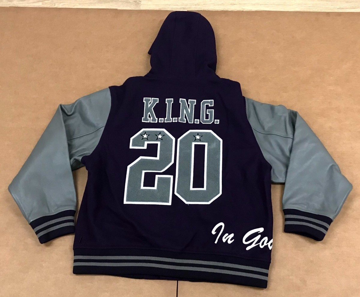 FW20 SUPREME KING HOODED VARSITY JACKET PURPLE GREY WHITE SZ XL