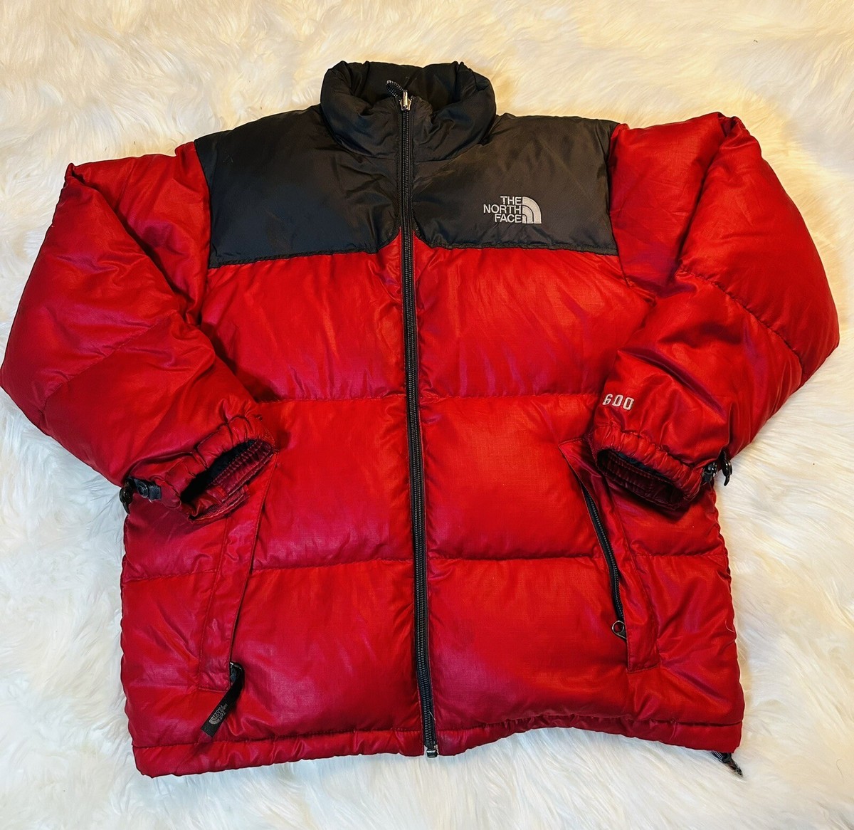 North Face Boys 600 Winter Puffer Jacket Red/Gray- Large Preowned