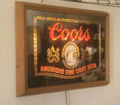 Vintage Coors Banquet Beer Lighted Mirror Wood Framed Sign 25