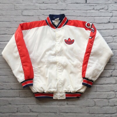 Vintage 80s Adidas Big Logo Satin Jacket Size L Run DMC Varsity