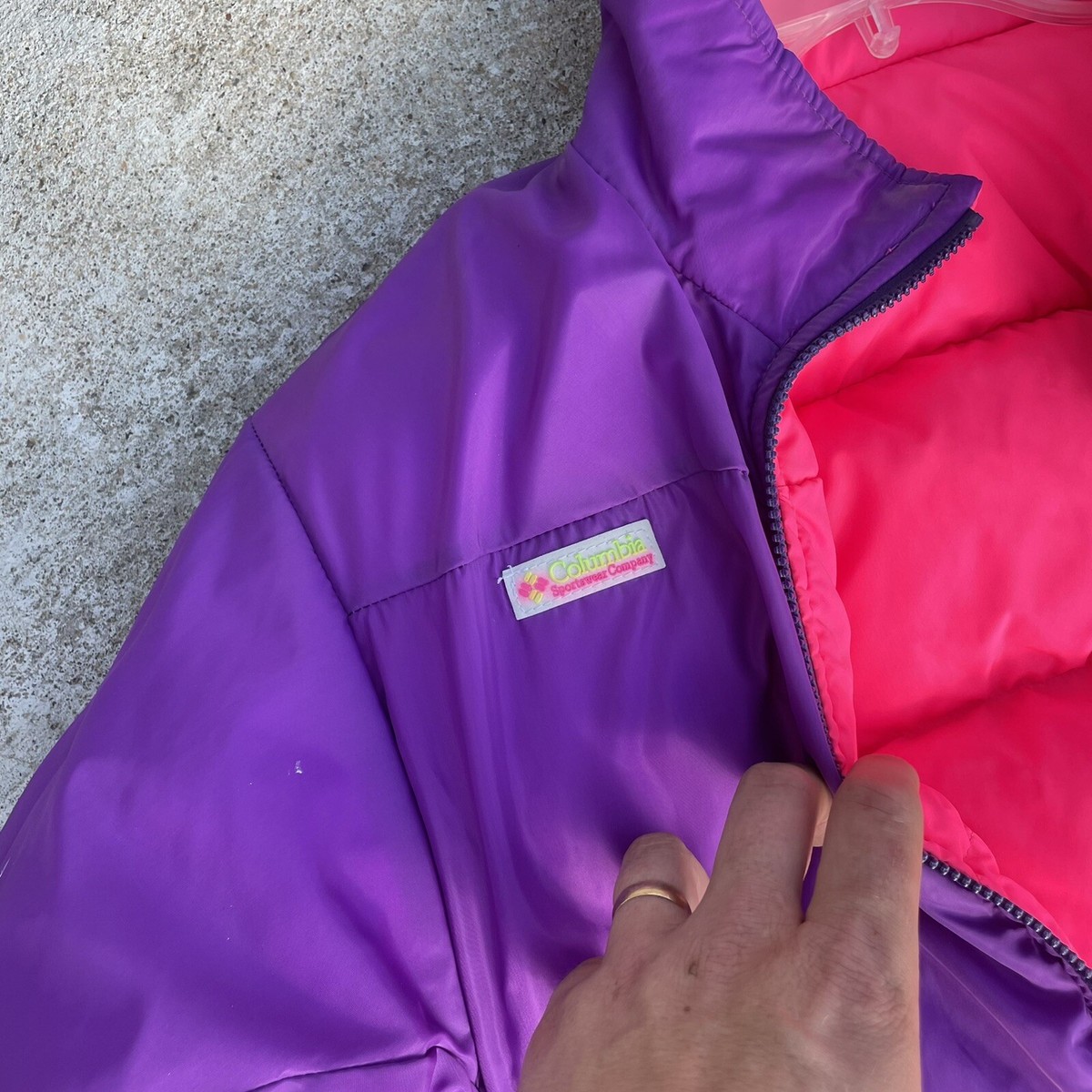 Womens VTG 90's Columbia Jacket M Purple Pink Puffer Reversible