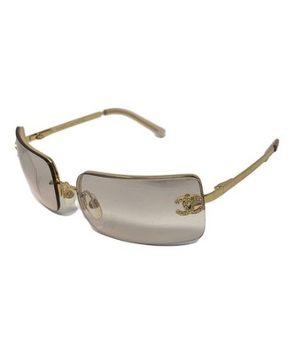 CHANEL CoCo Mark Rhinestones Sunglasses Eyewear Shades Gold Black