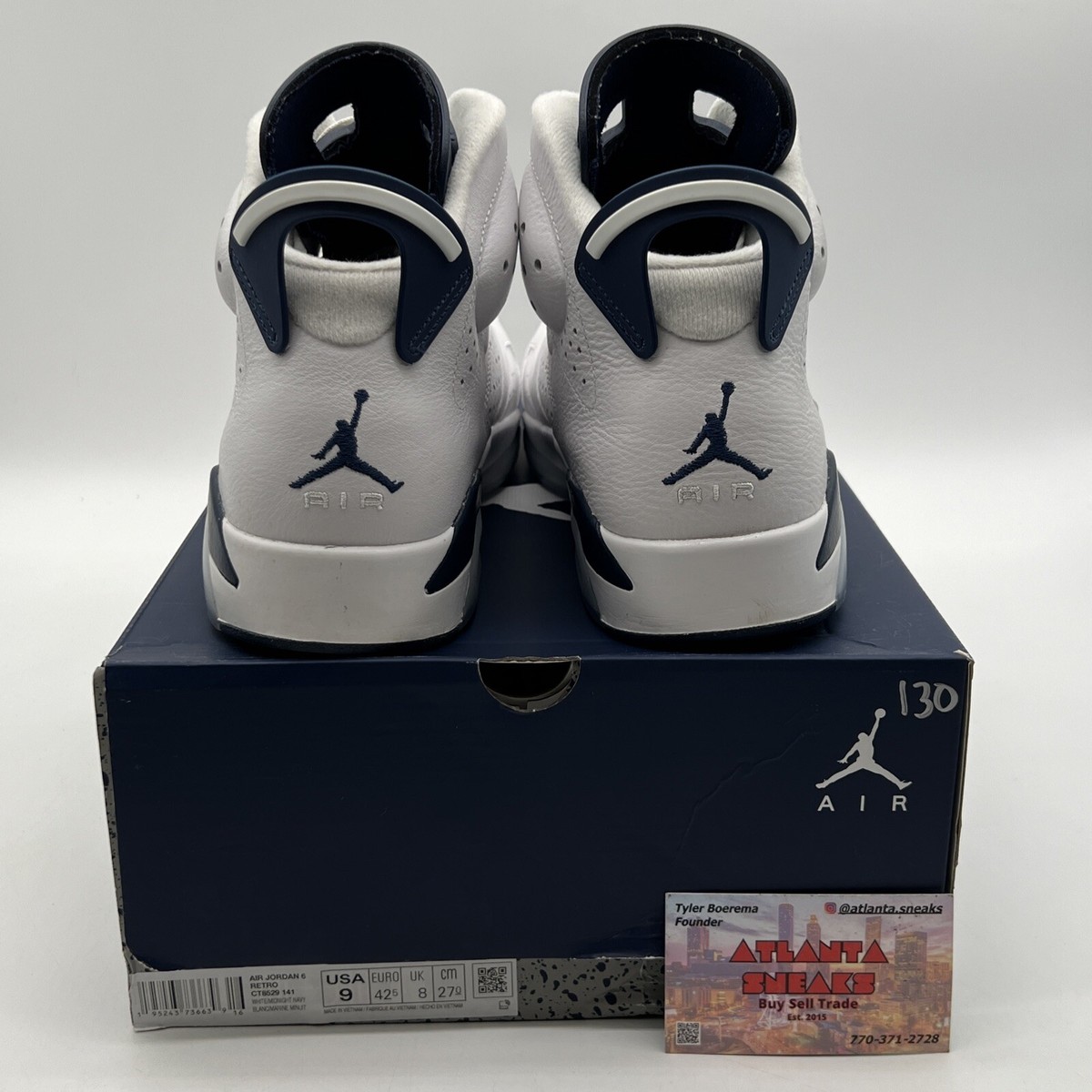 Size 9 - Jordan 6 Retro Midnight Navy White Leather (CT8529-141