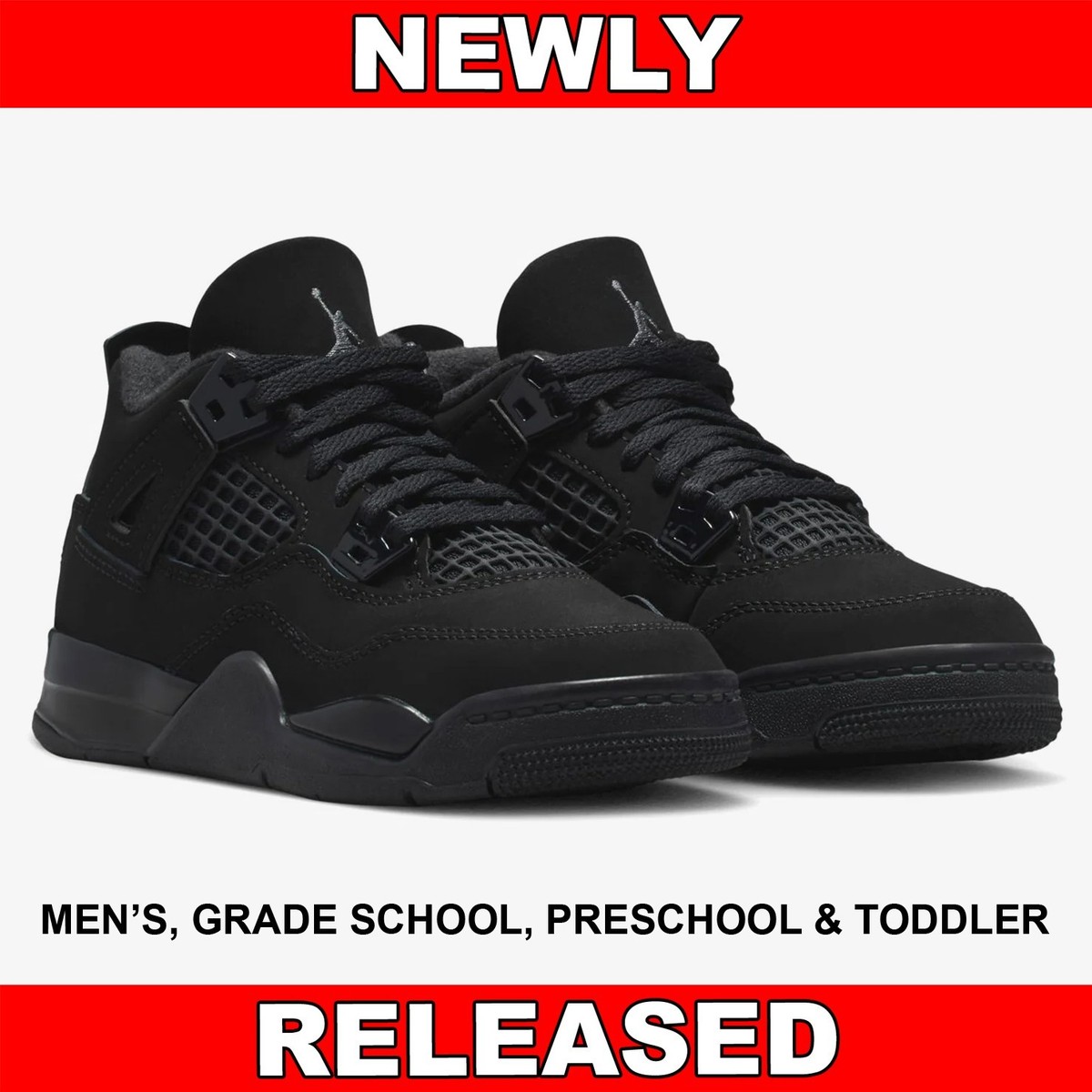 Air Jordan 4 Retro Black Cat 2025 FV5029-010 Men's GS Sizes 8-13