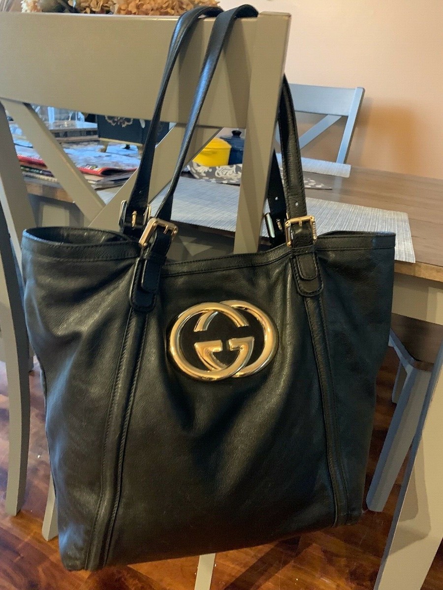 Gucci Black Leather GG Big Logo Handbag | eBay