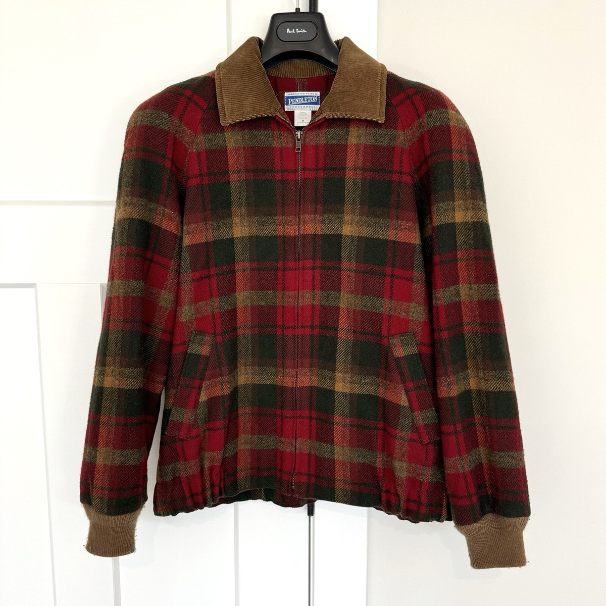 VTG Pendleton Knockabout Red Green Plaid Wool Zip Up Corduroy