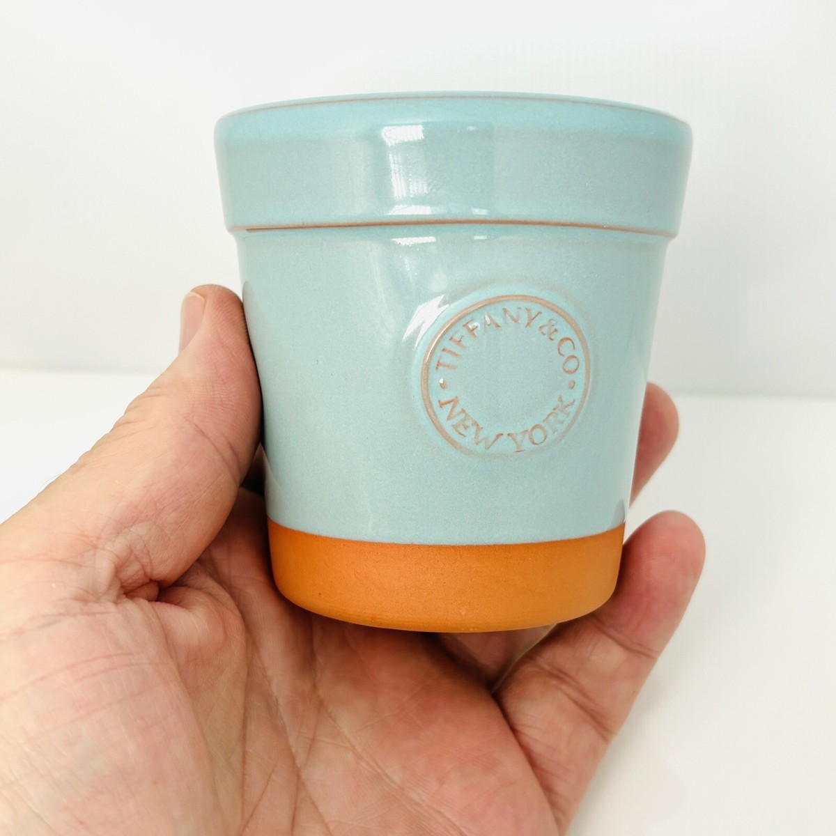 Tiffany & Co New York Terra-Cotta Terracotta Blue Glazed Flower