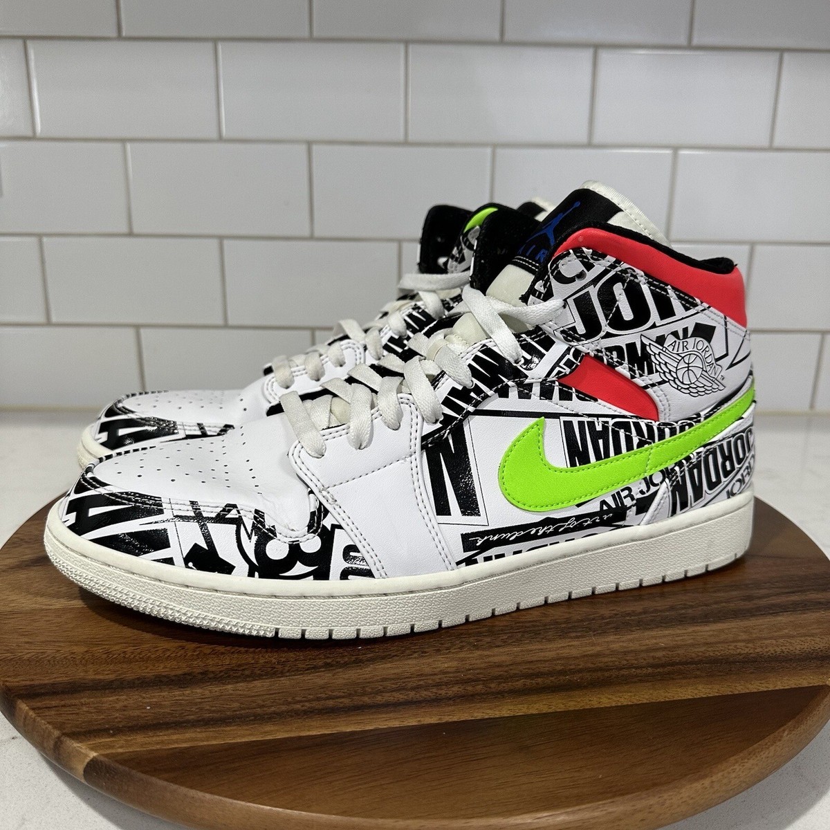 Nike Air Jordan 1 Mid All Over Print White Racer Blue Cyber Size