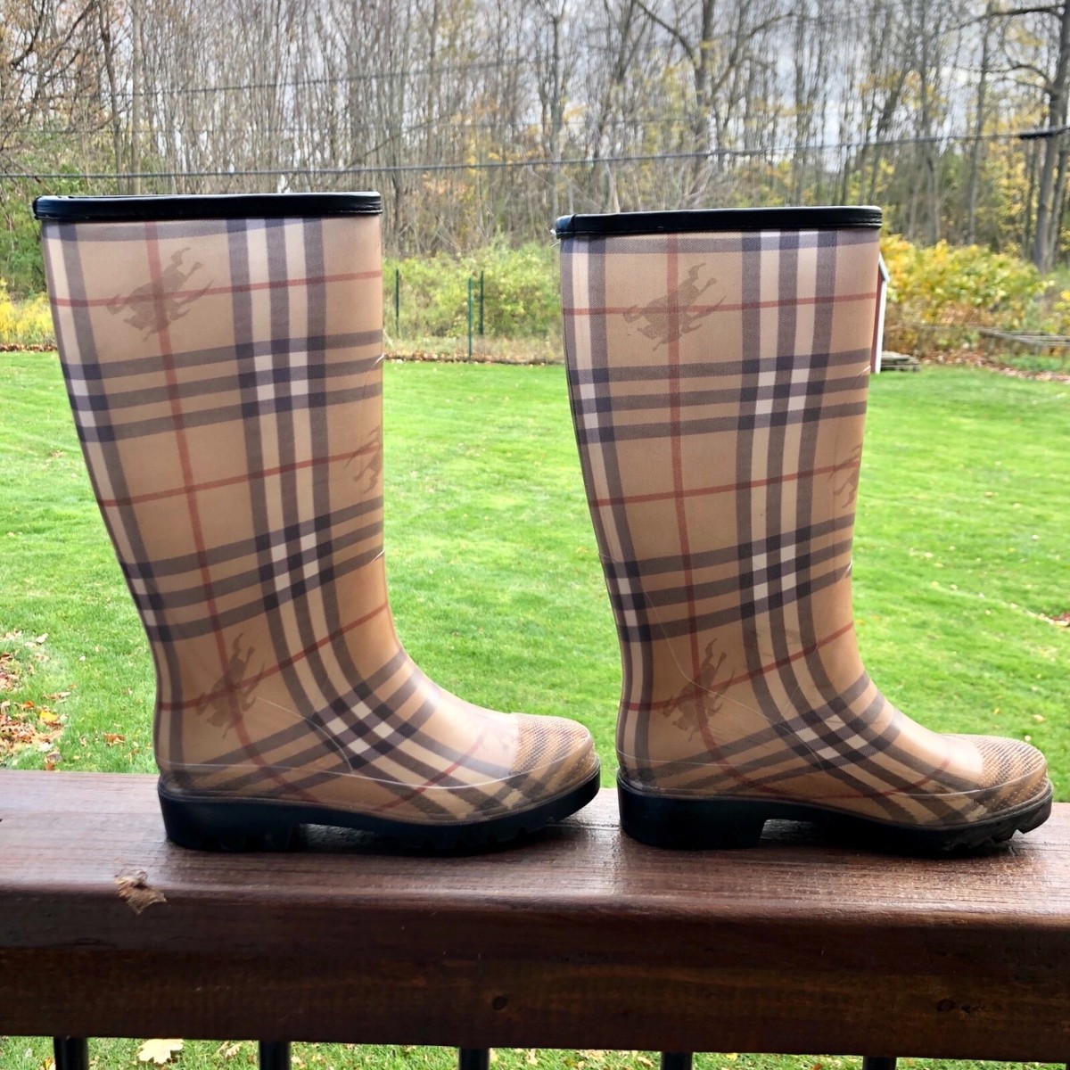 BURBERRY Rain Boots Tall Classic Check Haymarket Women's EUR 38 | eBay