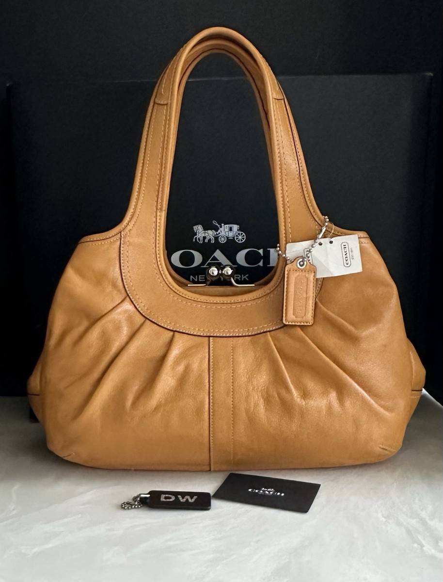 NWT Coach Ergo Leather Pleated Frame Kisslock Saffron Yellow