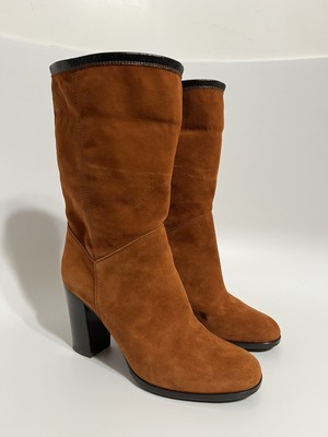 Vtg Chanel Brown Suede CC Logo Boots 37 | eBay