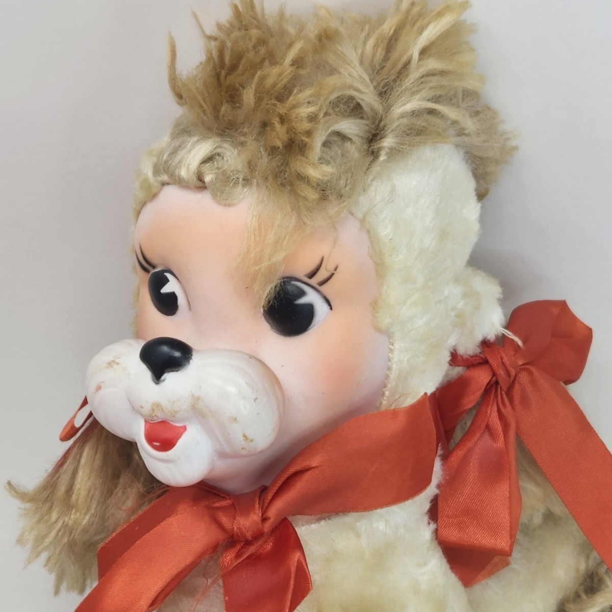 VINTAGE RUSHTON RUBBER FACE PUPPY DOG POODLE TAN WHITE STUFFED