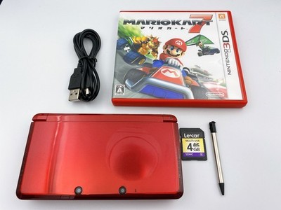 Nintendo 3DS Flare Red Console Mario Kart Soft SD Card Tested