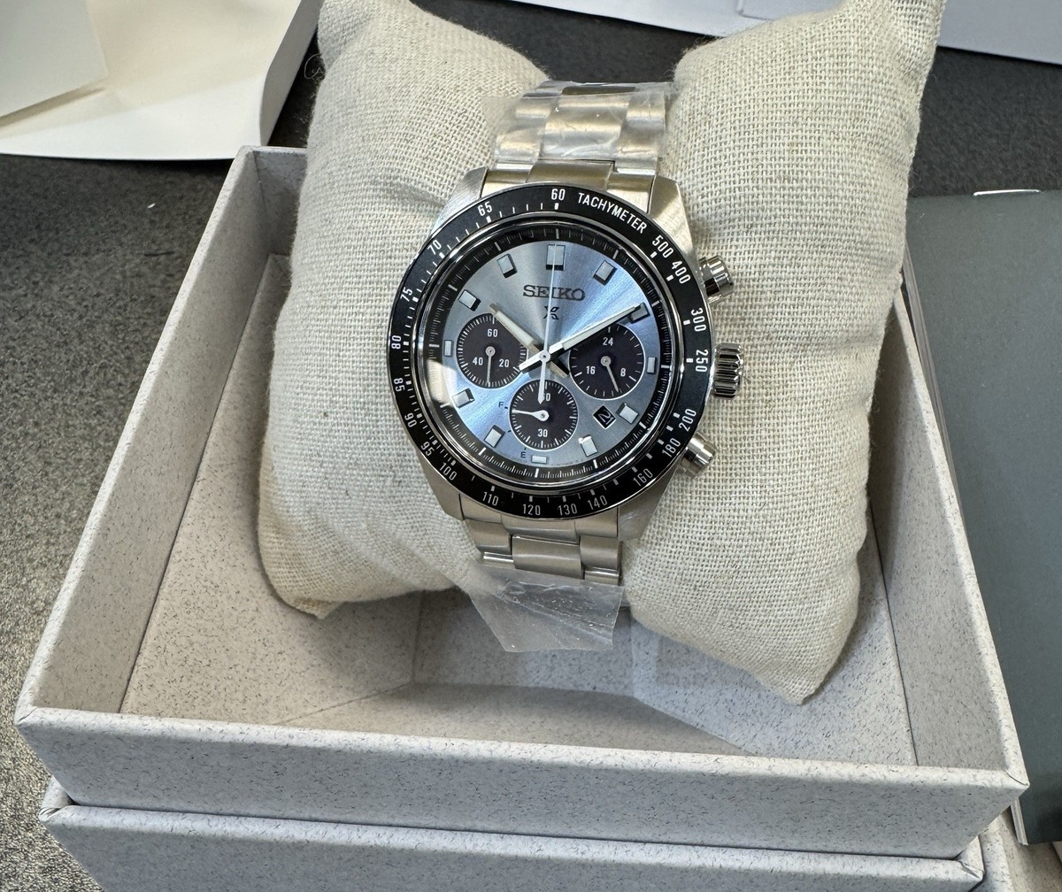 Seiko Prospex Speedtimer Solar Steel Bracelet Light Blue Dial