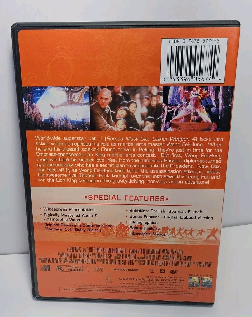 Once Upon a Time in China 3 (DVD, 1992, Insert) Jet Li, Max Mok