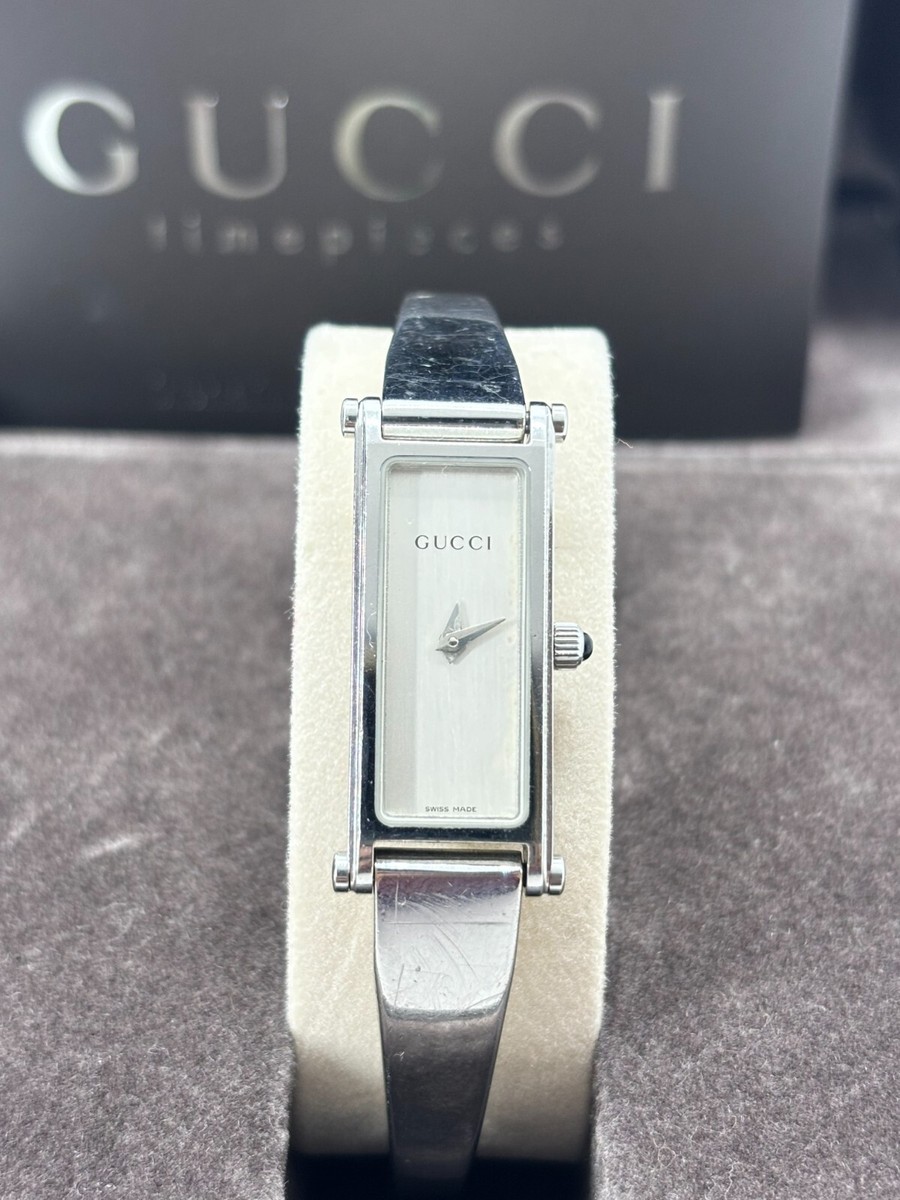 Exc+5 w/Box ] Gucci 1500L Watch Ladies GP Shell White Silver Used