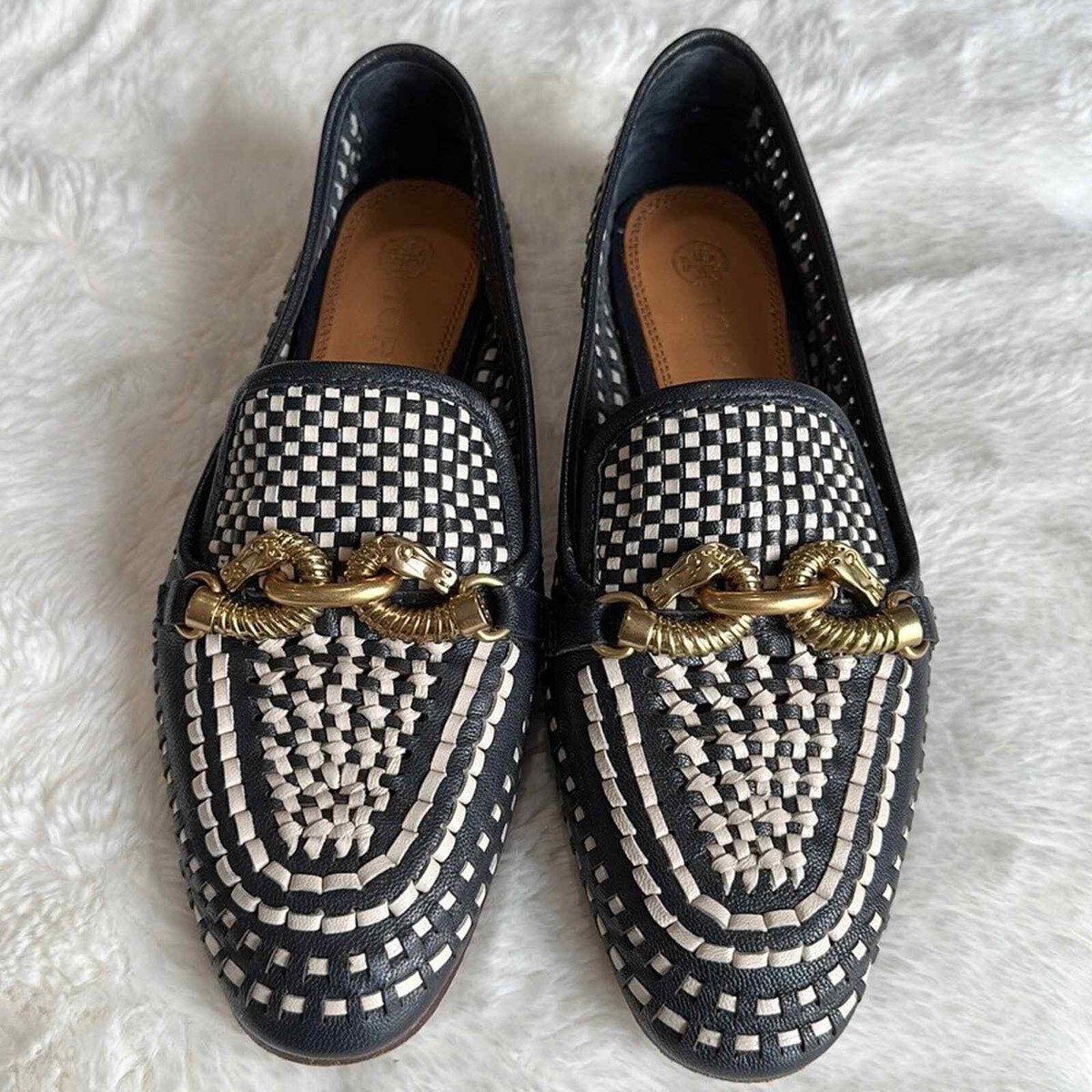Tory Burch Jessa Woven Loafer Blue Leather Dragon Detail size 6 | eBay
