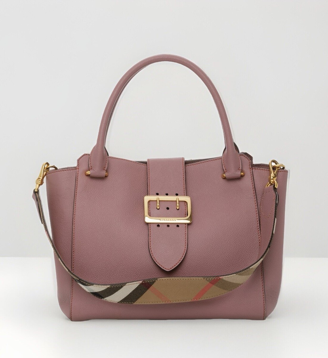 Burberry Soft Grain Calfskin Medium Buckle Tote - Dusty Pink | eBay