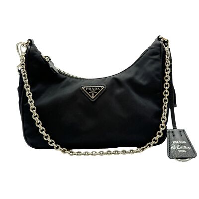 Authentic PRADA RE-Edition 2005 Shoulder Bag 1BH204 Black Nylon