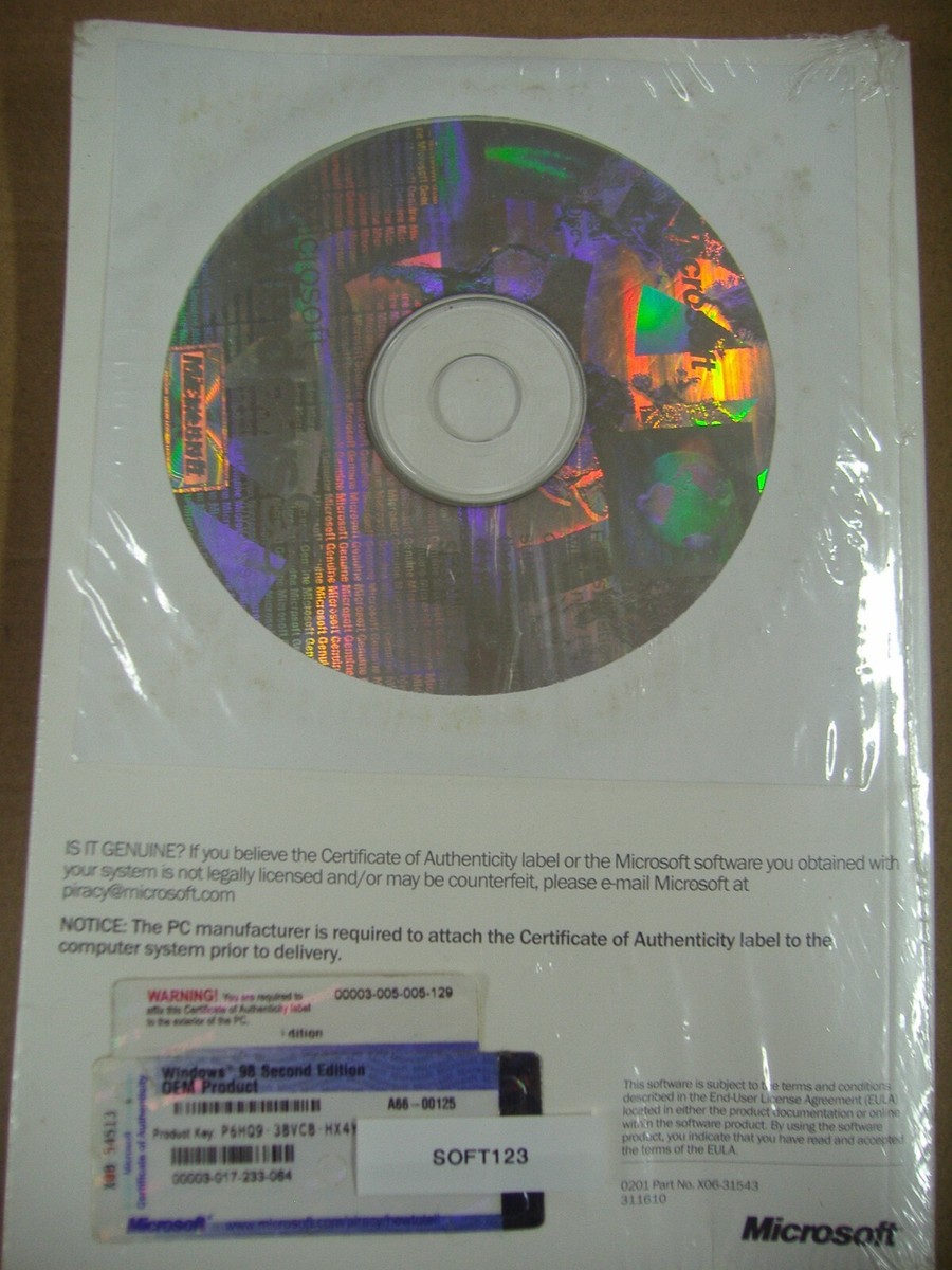 MICROSOFT WINDOWS 98 SE SECOND EDITION FULL OPERATING SYSTEM MS