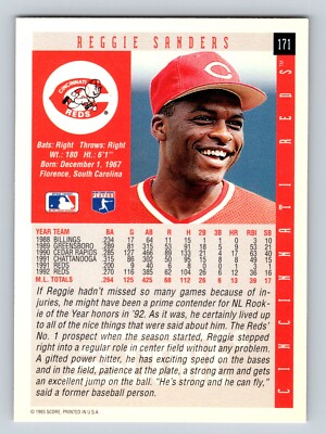 Reggie Sanders 1993 Score #171 Cincinnati Reds | eBay