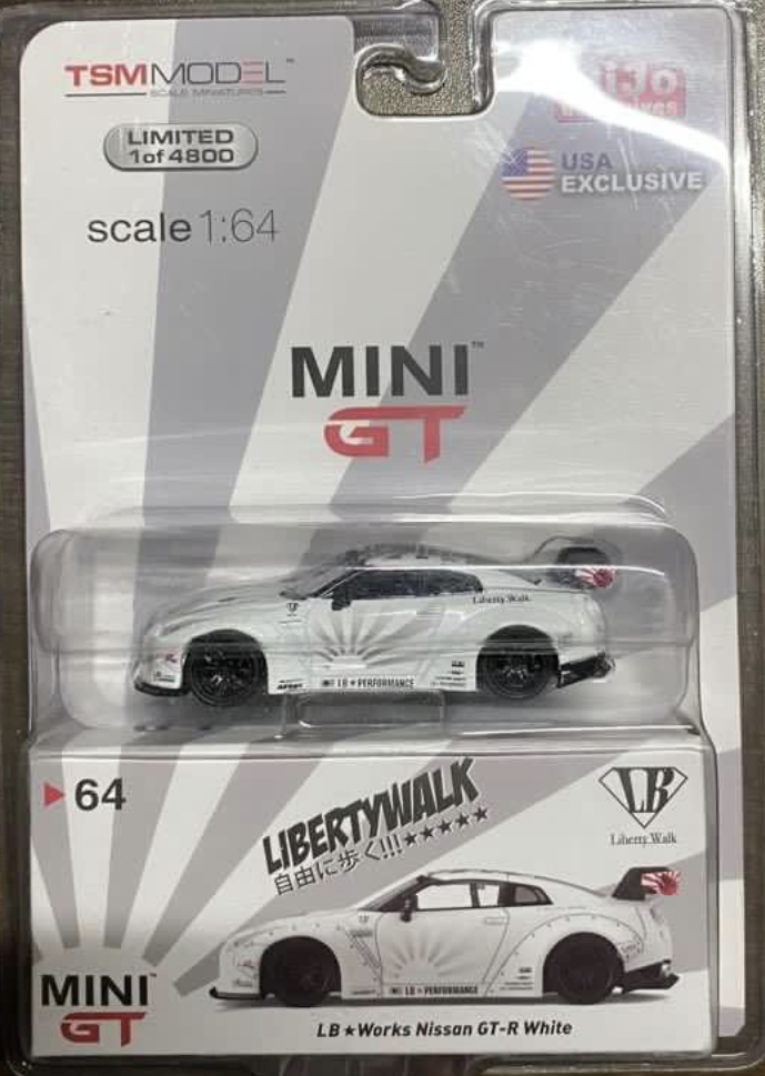 MINI GT 64 LB WORKS Nissan GT-R (R35) White Type 1 , Rear Wing ver
