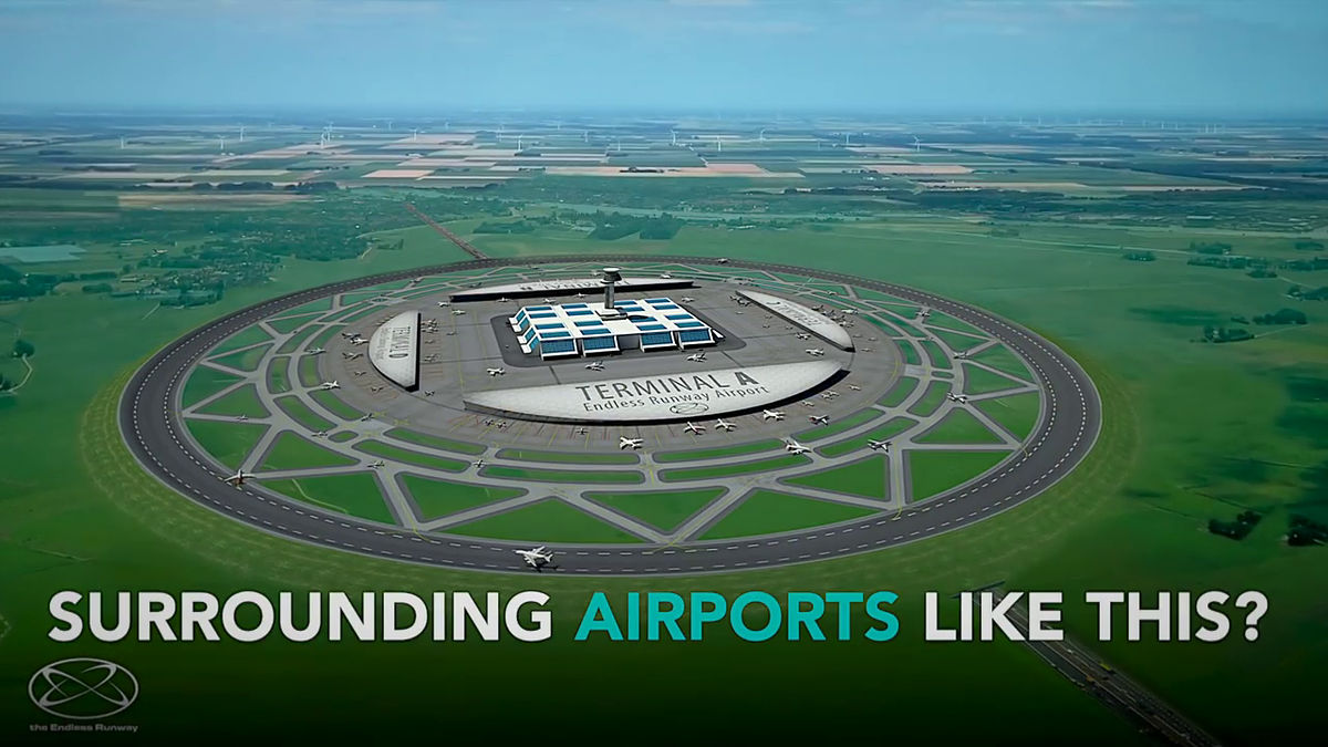 周囲360度をぐるりと滑走路が取り囲む2050年の空港の姿「Endless