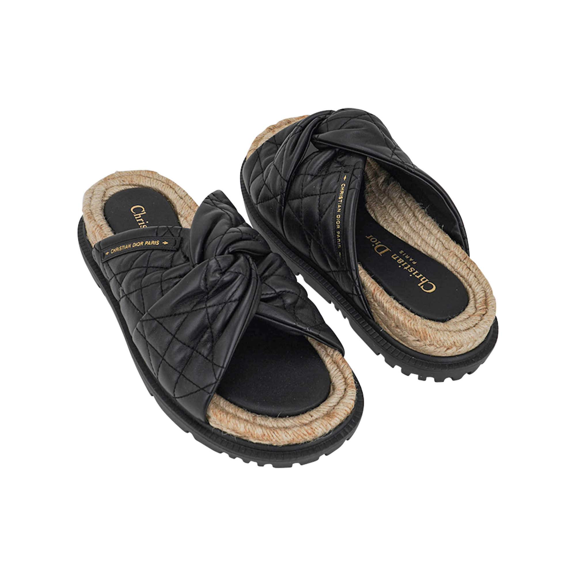 Christian Dior Cannage Dtwist Espadrille Slide Sandals Black