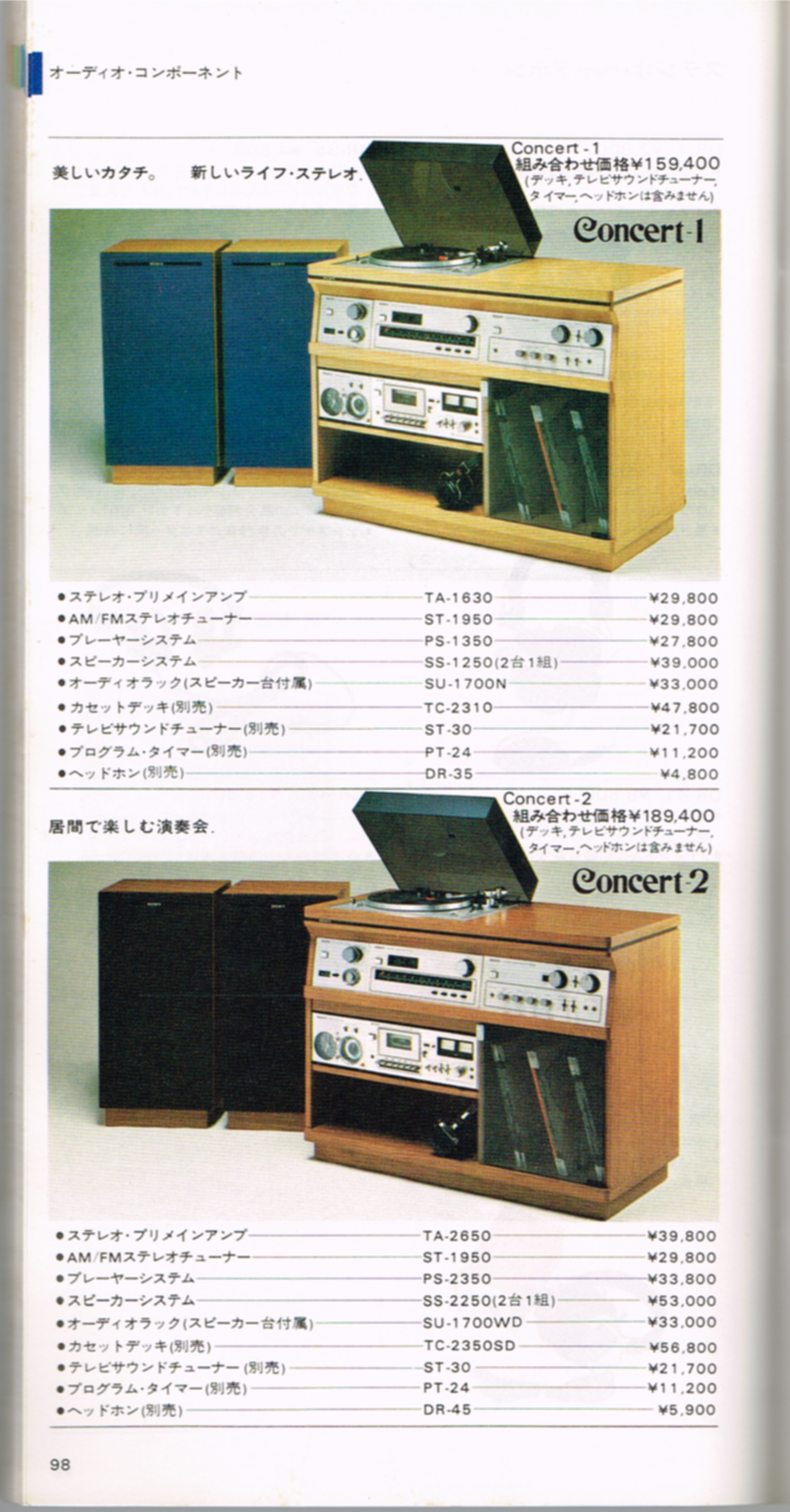 ソニーの古いカタログで使用されていたフォントー「Concertシリーズ