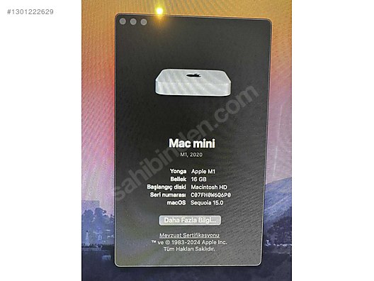 Apple / MAC MİNİ M1 16GB RAM 512GB SSD sahibinden.comda - 1301222629