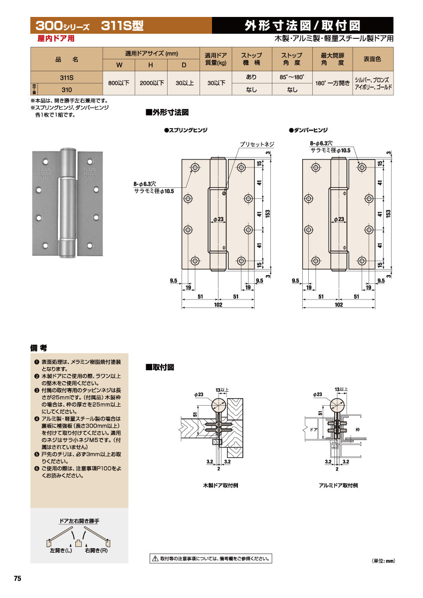 311S｜オートヒンジ（丁番型）｜日東工器 – イブニーズ.com- 建築金物
