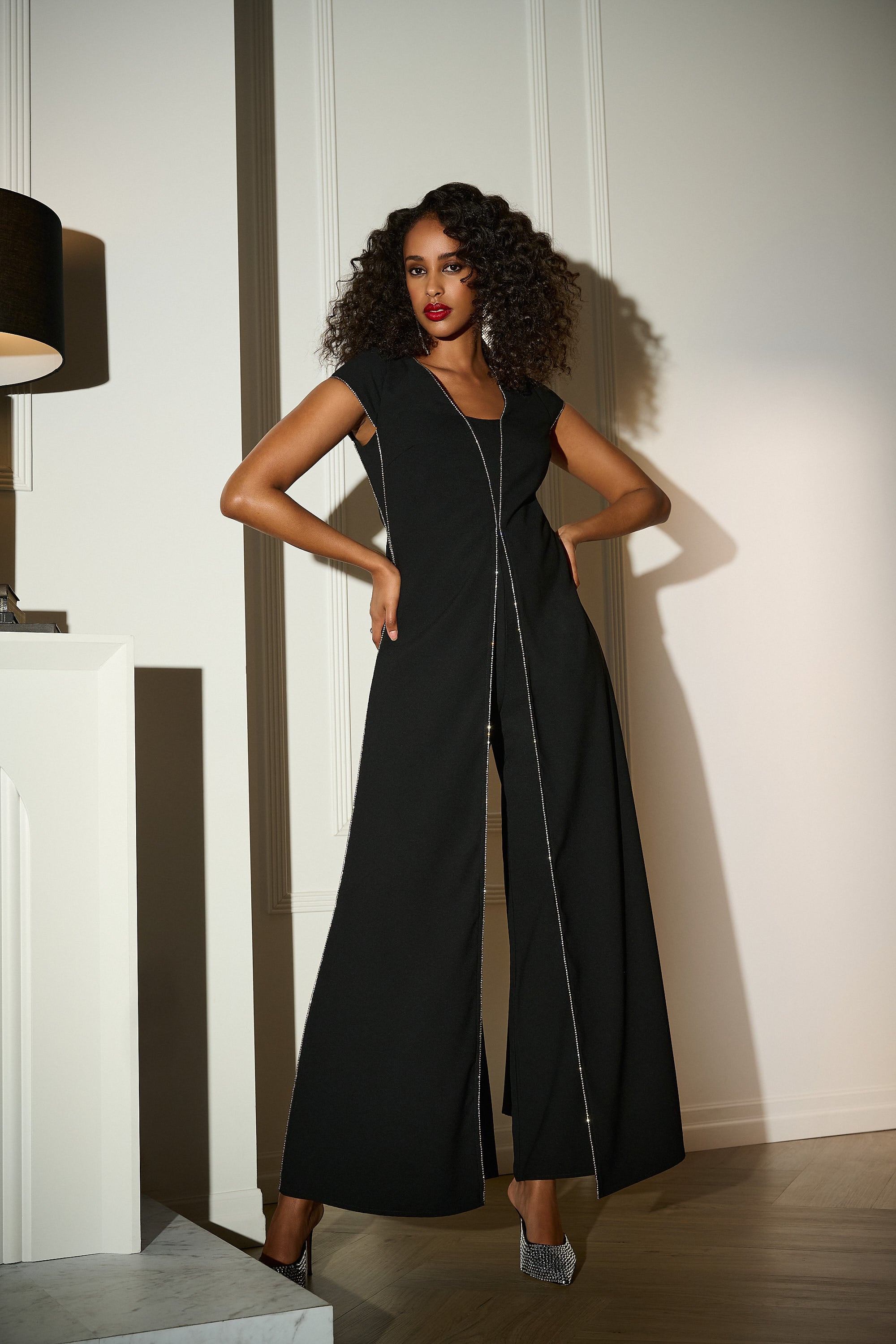 Joseph Ribkoff | Woven Wide Leg Jumpsuit with Rhinestone Detail