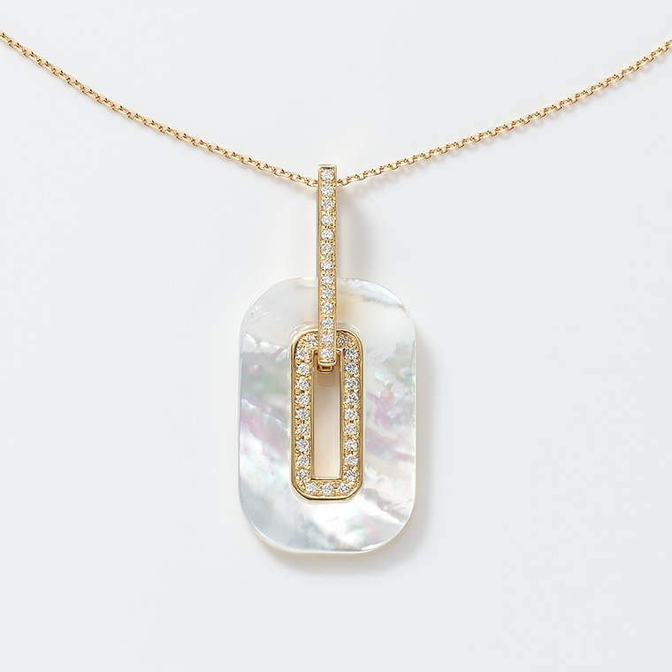 AI028-WW]K18 シェル/ダイヤモンド/ネックレス(ゴールド): Hyacca