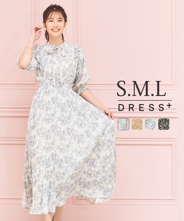 ワンピース 花柄 レトロ柄 半袖 プリーツ ミモレ丈 ミディ丈 | ドレス