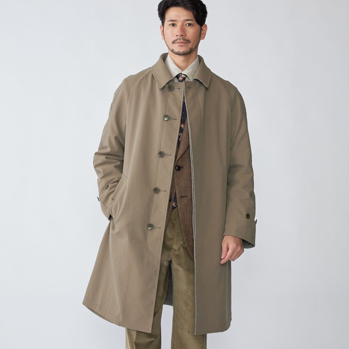 SHIPS: ポリエステル/ウール ヘリンボーンツイード リバーシブル