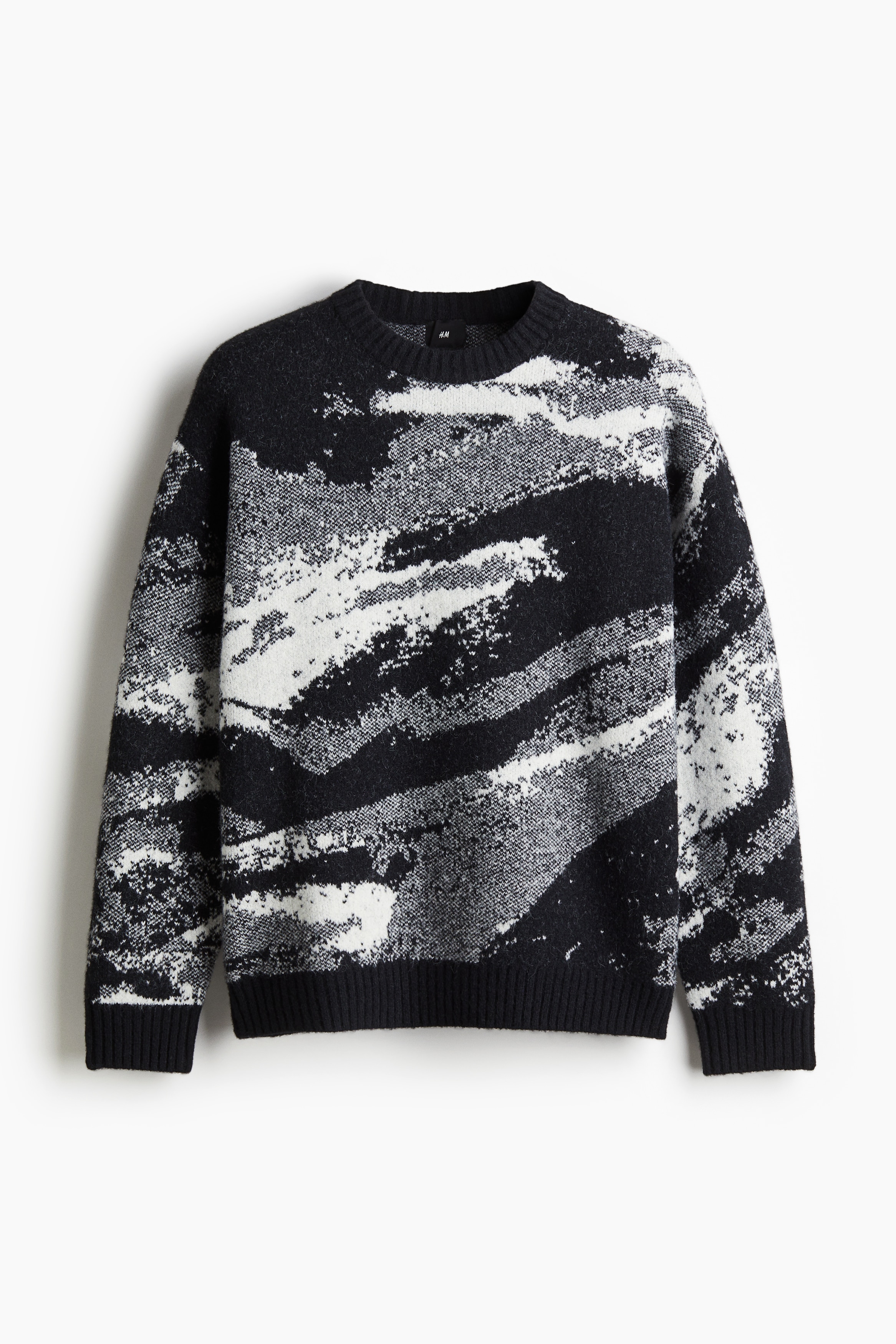 ルーズフィット ジャカードニットセーター - ブラック／パターン - Men