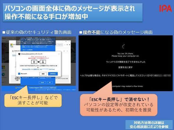 サポート詐欺の対処法が効かない──画面全体に偽メッセージが表示され