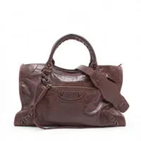 バレンシアガ ザ シティ レザー 2WAYハンドバッグ ブラウン 115748