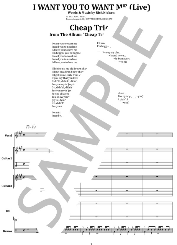 楽譜】CHEAP TRICK / I WANT YOU TO WANT ME Live バンド・スコア楽譜