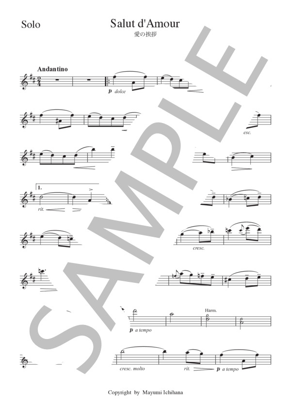 楽譜】エルガー作曲 愛の挨拶 ソロパート譜＋ピアノ伴奏楽譜 Key:D