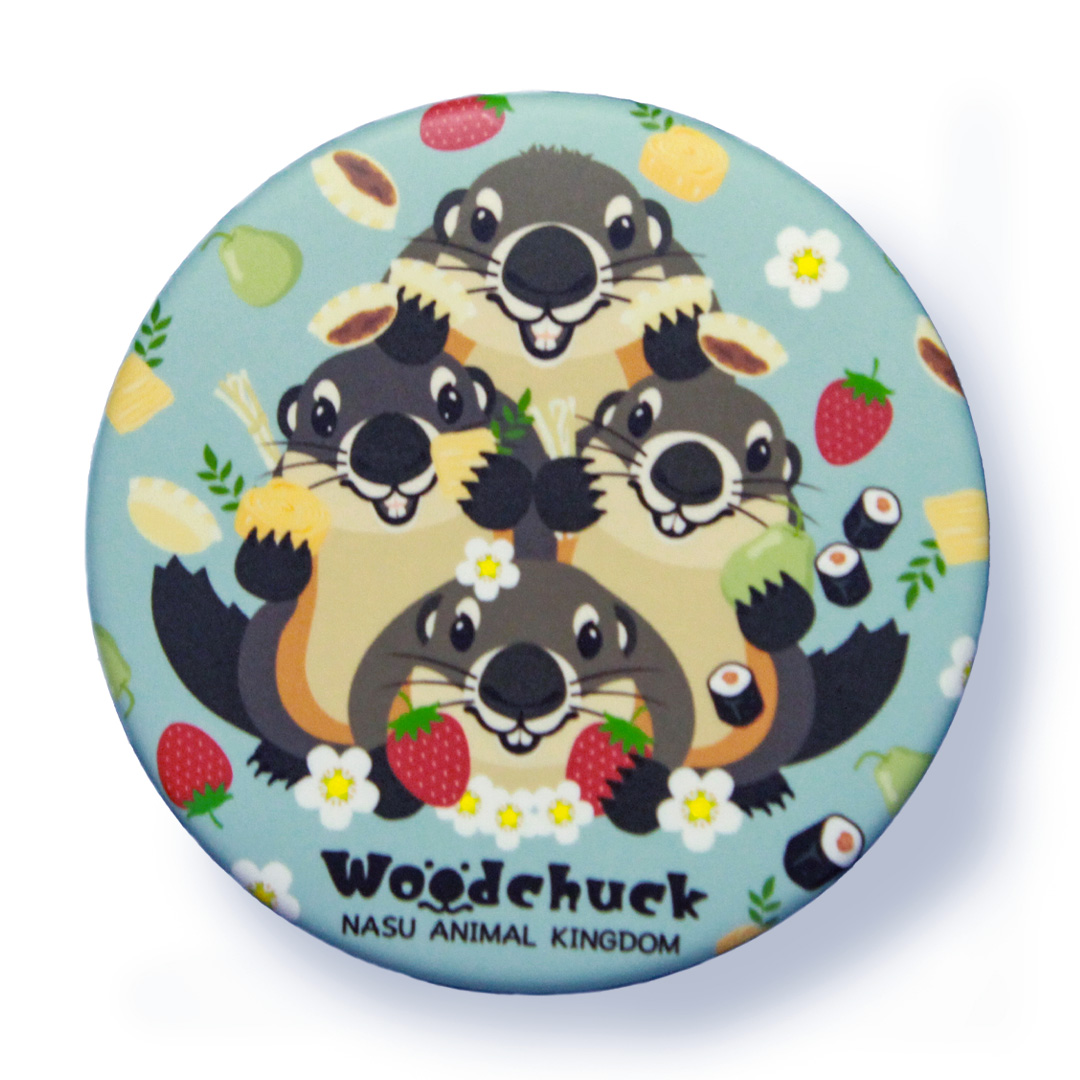original】栃木の美味しい名産ウッドチャック 缶バッジ | 那須どうぶつ