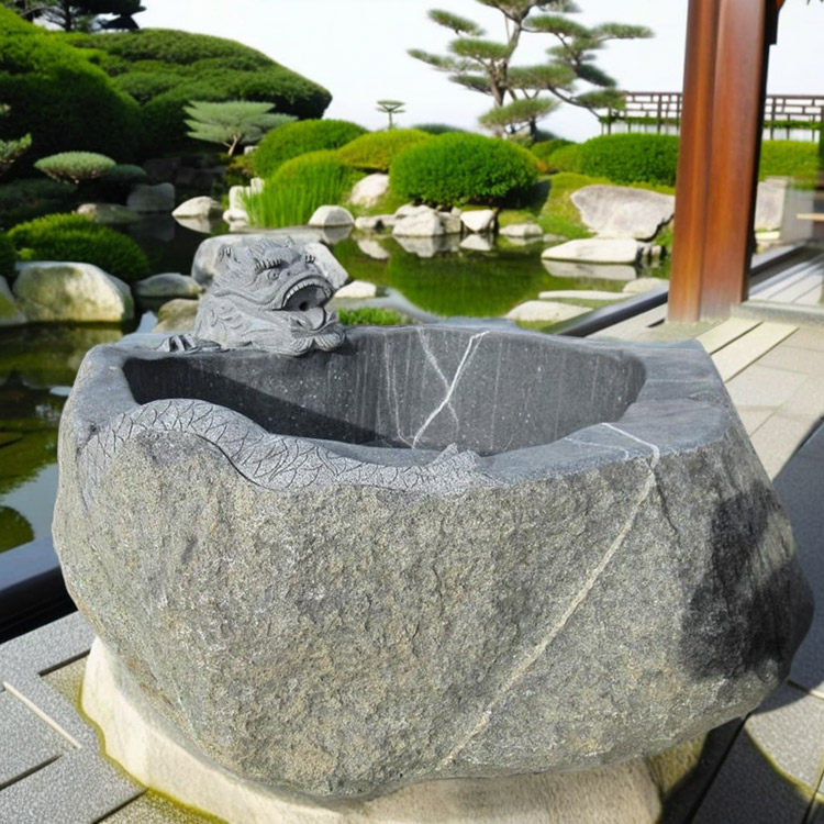 天然御影石彫刻 龍風呂｜巨石くり抜き石風呂・石製浴槽｜ガーデン
