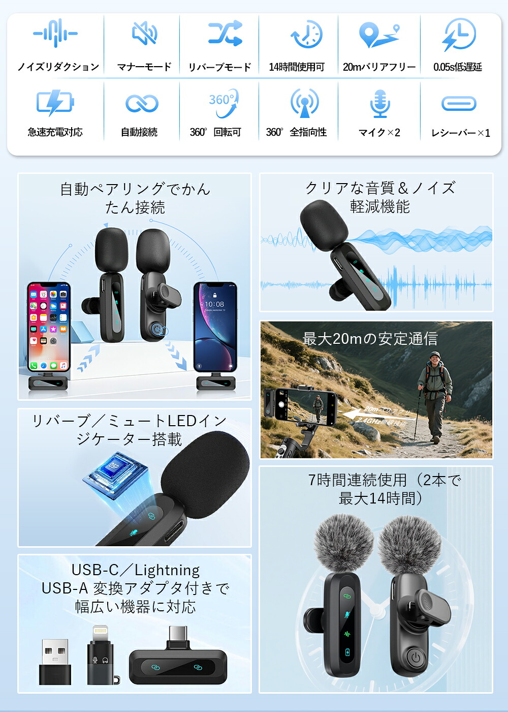 楽天市場】ワイヤレス ピンマイク 同時録音 iPhone iPad Android PC