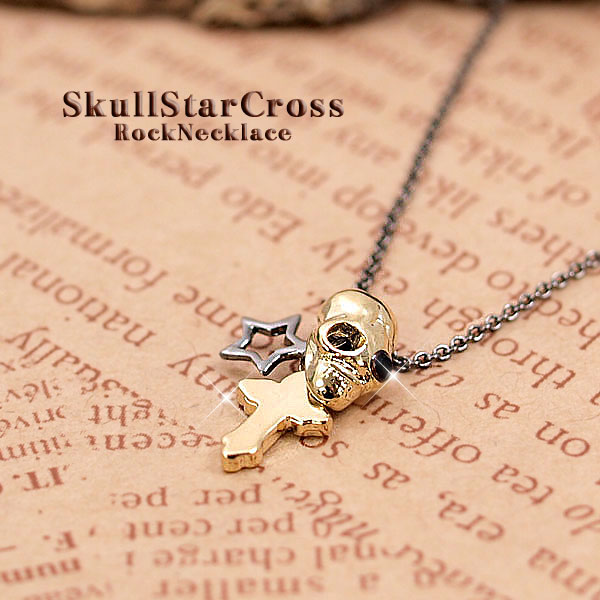 楽天市場】プチネックレス スカル ネックレス クロス スター 3チャーム