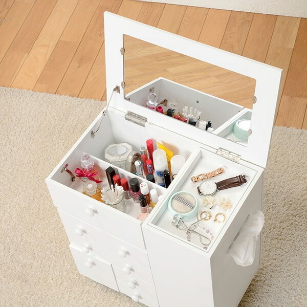 コスメワゴン【メーカー直送】 ホワイト たっぷり収納 キャスター付