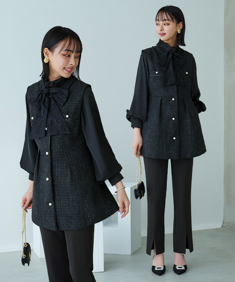 カラーツイードジレ＆スリムストレートパンツスーツ「SU1207」