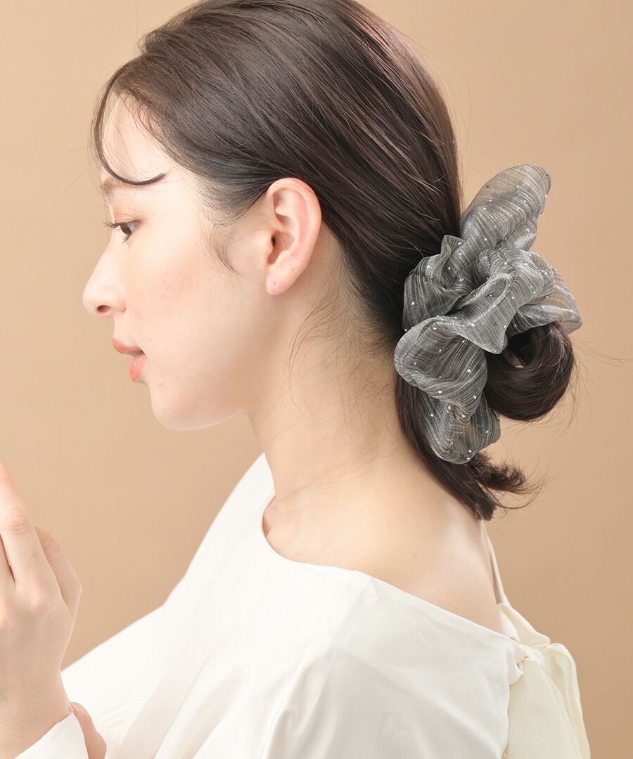 スタッズ付きオーガンジーグレーシュシュHS-213 | ヘアアクセサリー