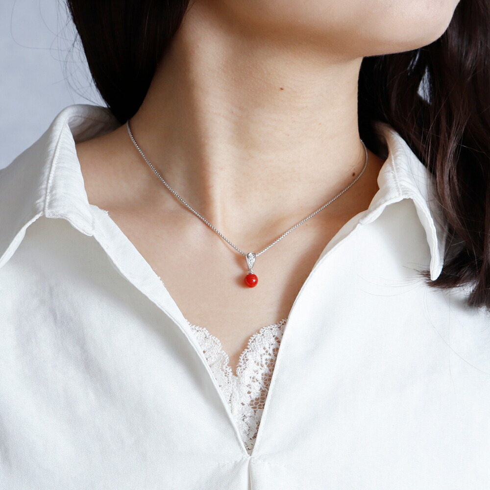 楽天市場】≪1年保証付き≫赤珊瑚6.7ミリ玉 シルバー ペンダント