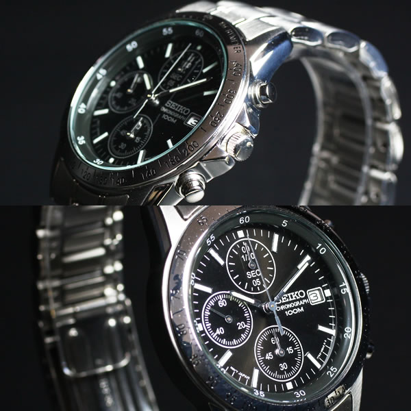セイコー逆輸入 SEIKO クロノグラフ ブラック 腕時計 メンズ 100m防水